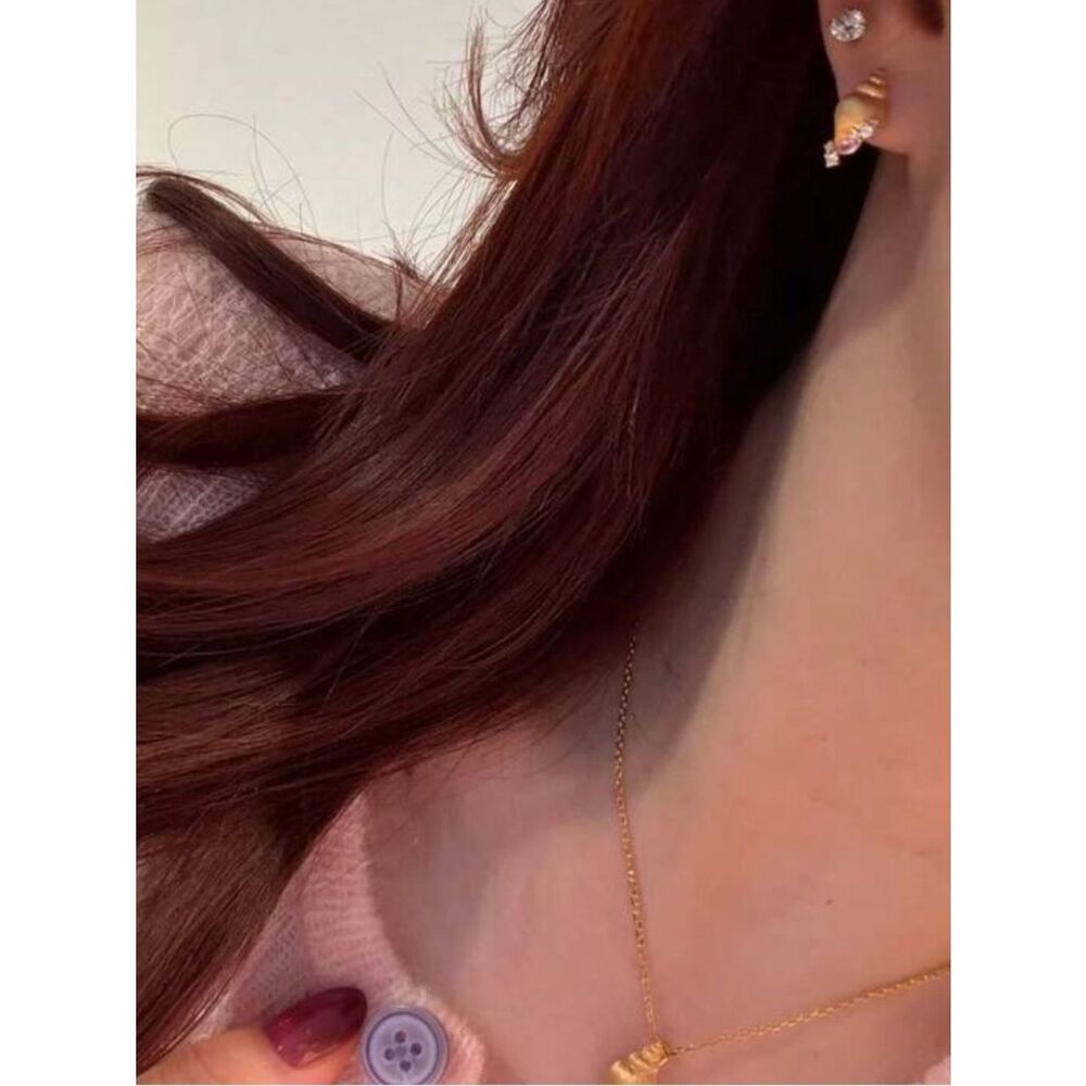 Gold Shell Earrings Pink R636 - Picture 2 of 3